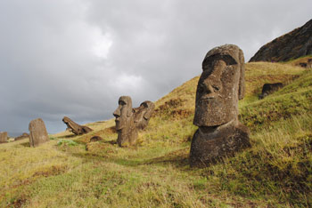 Red rocks of scoria for topknots in Puna Pau quarry of Birdman tour.