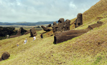 Tourists shooting photo of moai statues