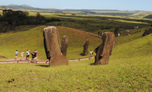 Tourists walking among giants