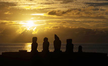 Silhouette of moai statues at Tahai