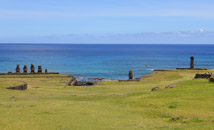 Restored moai statues of Tahai, ancient Easter Island village