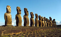 Close-up of the 15 moai statues at Ahu Tongariki