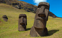 Twin moais in statue quarry Rano Raraku