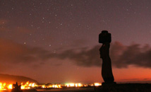 Stars above Hanga Roa town lights at Rapa Nui (Easter Island)