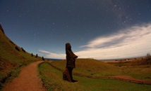 Moai Piro-Piro and Rano Raraku in moonlight at Rapa Nui (Easter Island)