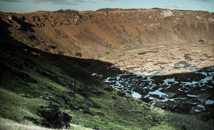 Rano Raraku crater lake with sky reflections