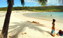 Rapa Nui woman at Anakena beach, Easter Island