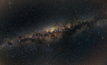 Starry night sky with Sagittarius at zenith with constellations from Lyra to Southern Cross and small magellanic cloud.