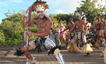 Male dancers at Tapati Rapa Nui festival parade, Easter Island