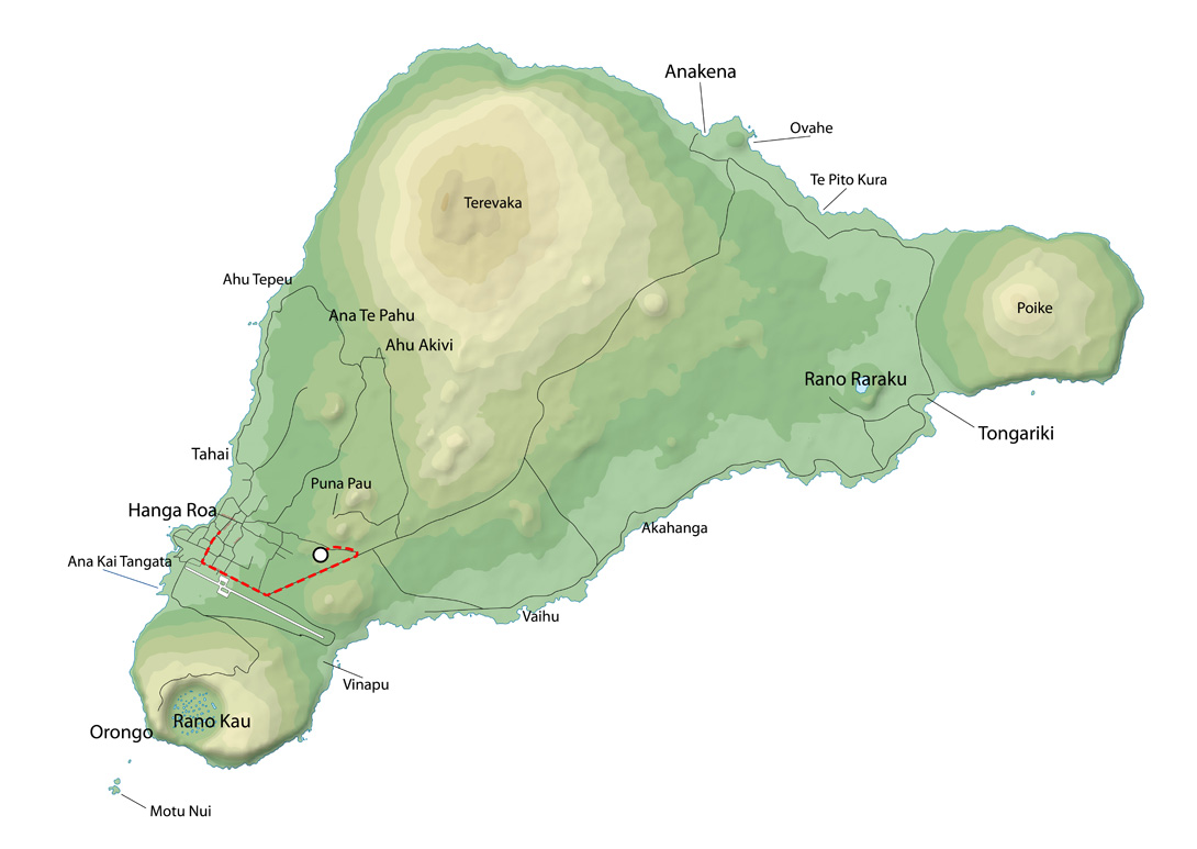 Easter Island map with path to Ahu Huri A Urenga