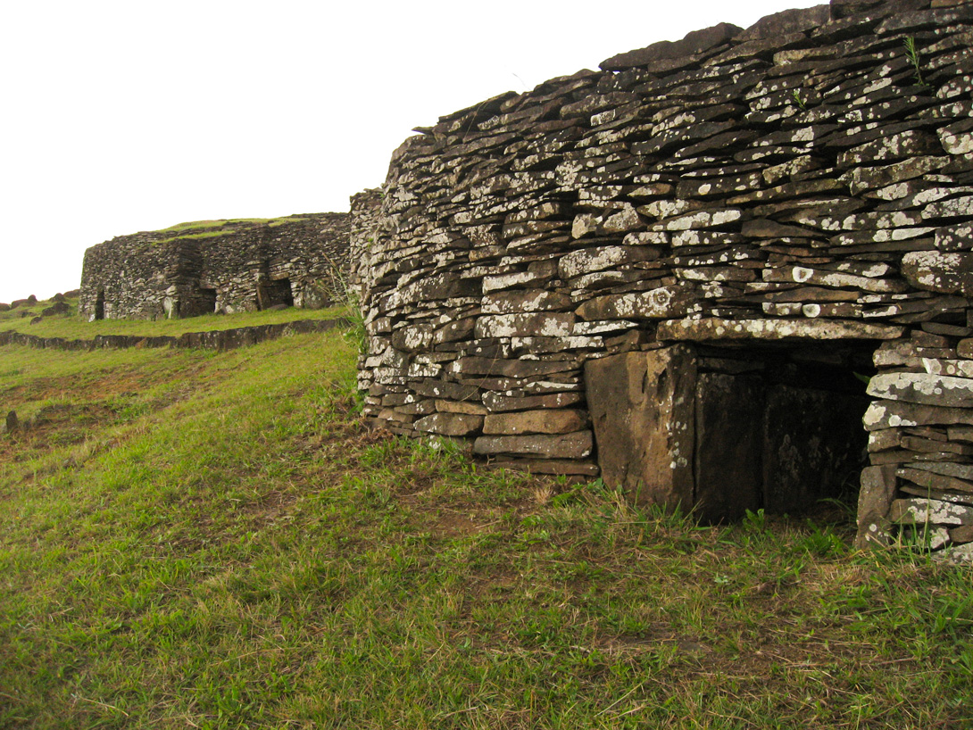 Stone houses at Orongo ceremonial village used during the birdman era.