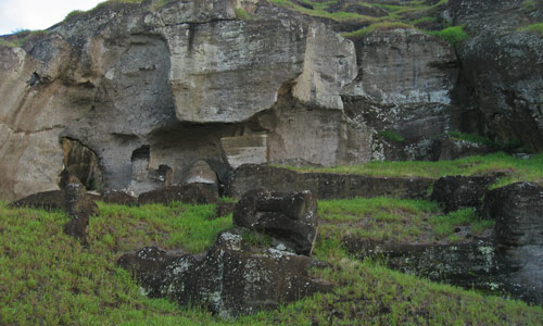 Rano Raraku moai statue quarry.