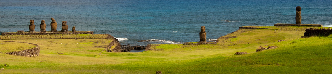 Panorama of Tahai area, close to Hanga Roa, Easter Island (Rapa Nui)