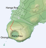 Hiking trail up the volcano Rano Kau, up to Orongo, aka Te Ara O Te Ao, Rapa Nui (Easter Island)