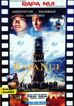 Poster for 1994 Hollywood movie Rapa Nui by Kevin Costner at Hotel Manavai, Easter Island