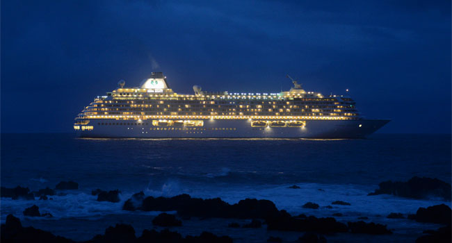 Cruise ship in blue ocean