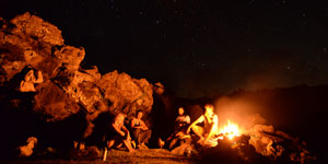 Bonfire with starry night sky